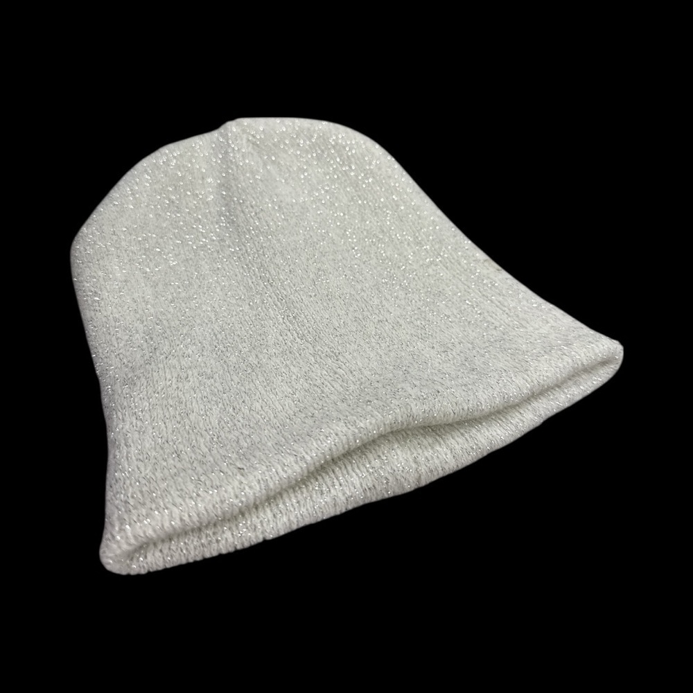 White Shimmer Knit Beanie • Metallic Sparkle Winter Hat